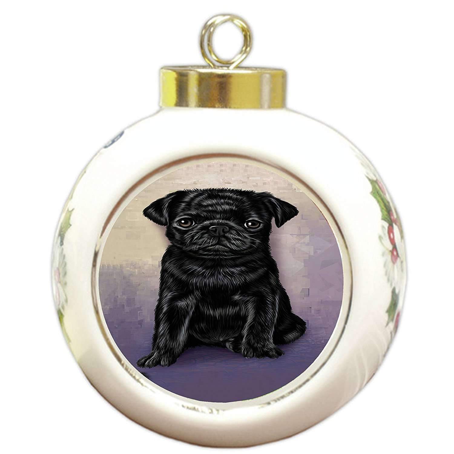 Pugs Puppy Dog Round Ball Christmas Ornament