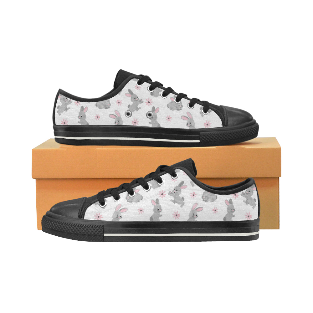 Watercolor Cute Rabbit Pattern Men’S Low Top Canvas Shoes Black Gift For Men Women