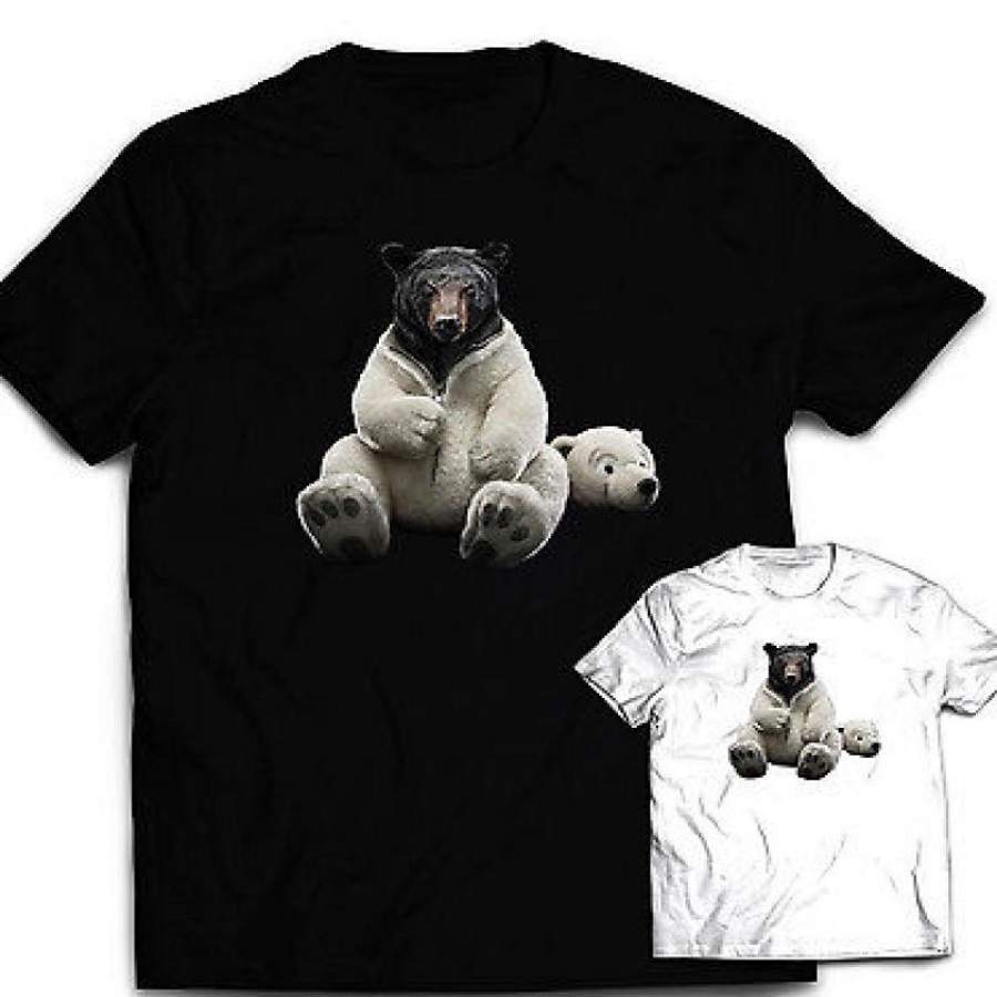 Unique and Top Quality Bear T-shirt Polar Bear Grizzly Costume Animal Black White Men’s