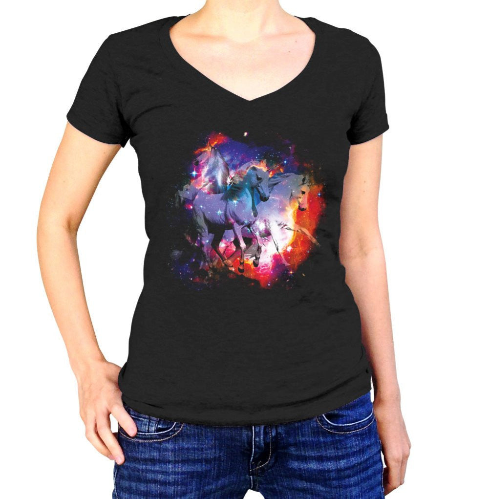 Women’S Unicorns In Space Vneck T-Shirt