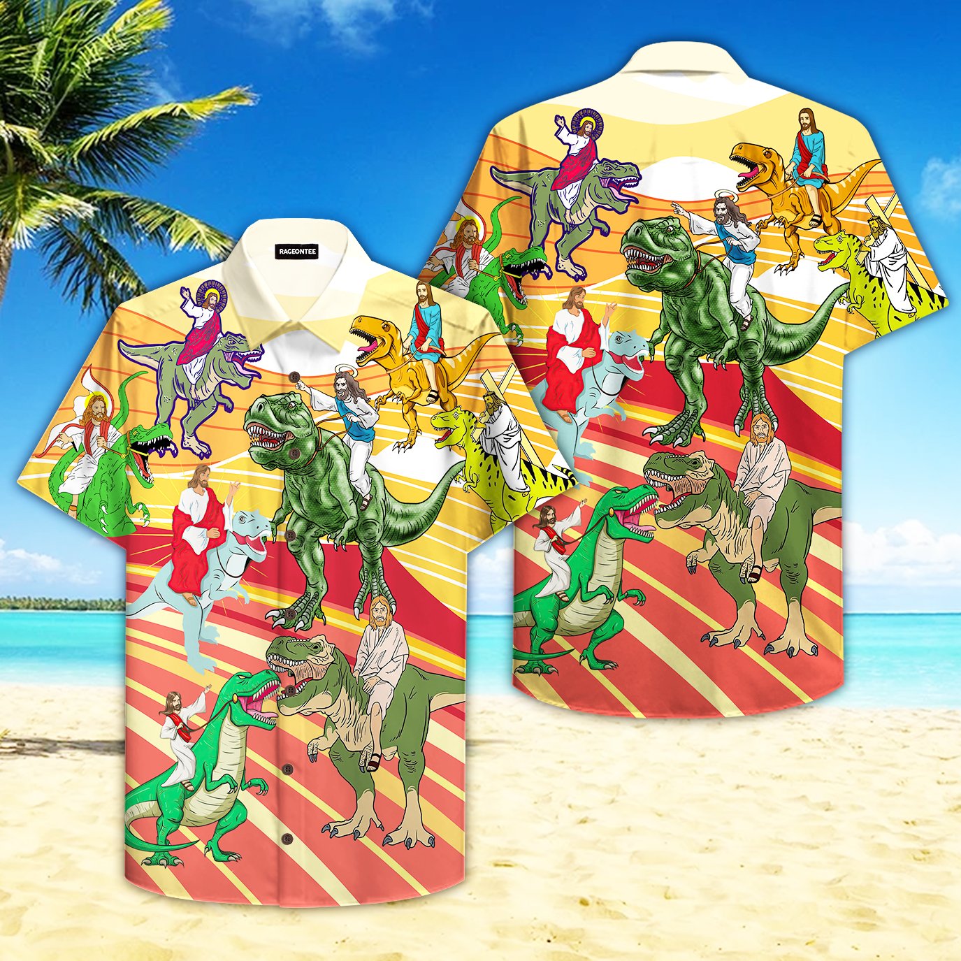 Jesus Riding A Dinosaur Aloha Hawaii Shirts For Men And Women Ha28606