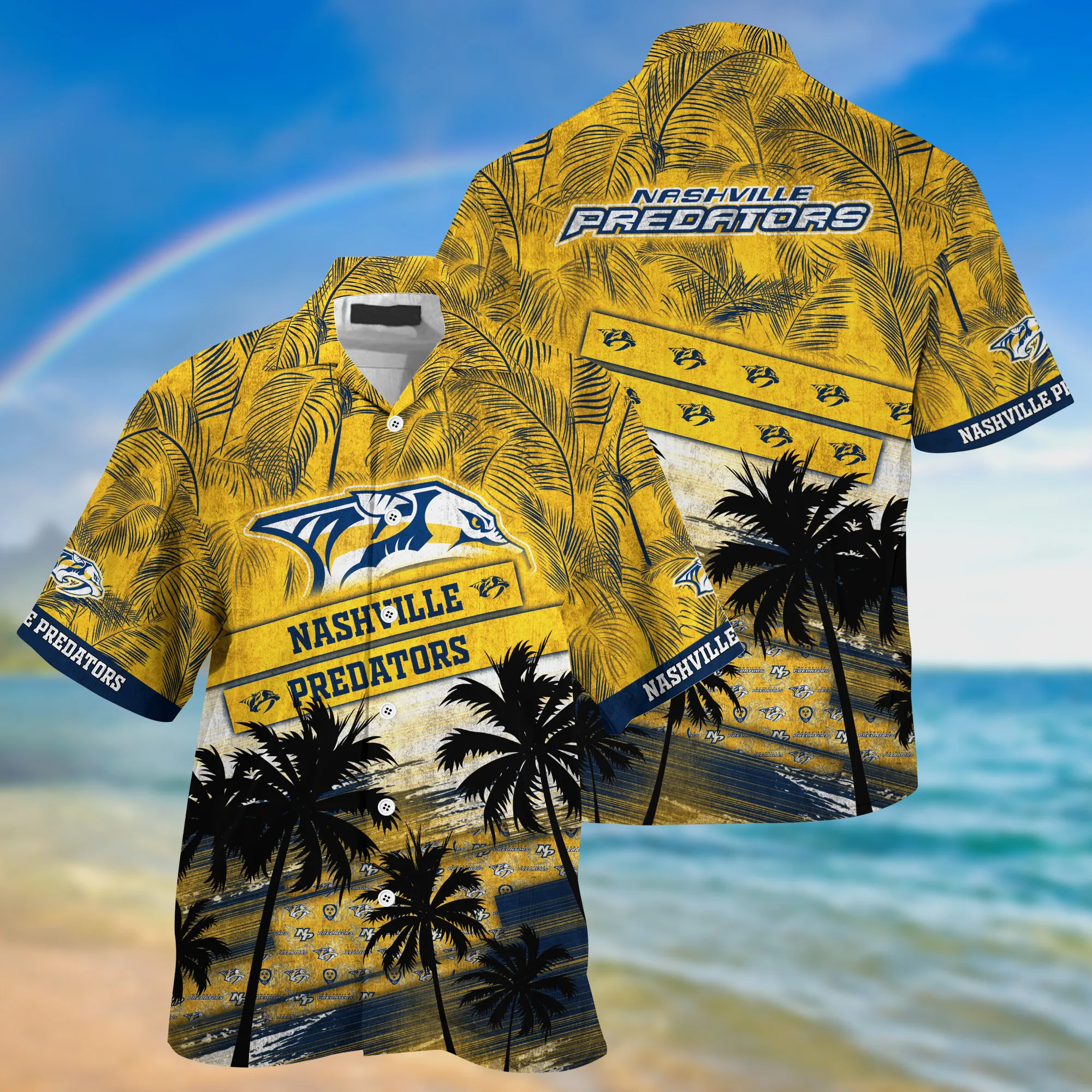 Nashville Predators Nhl Palm Tree Pattern Hawaii Shirt For Sports Fans Unisex Sport Hawaii Shirt