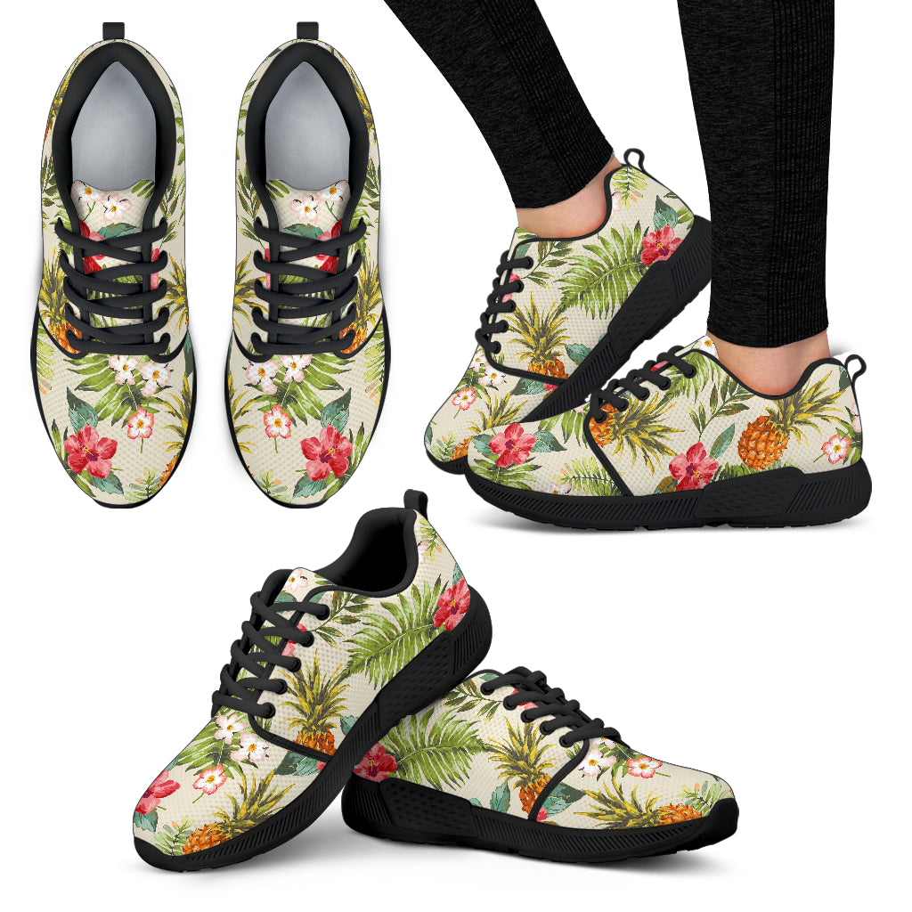 White Aloha Pineapple Pattern Print Women’S Athletic Shoes