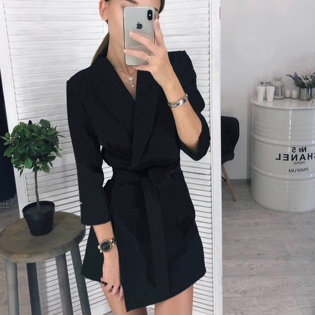 Women Vintage Sashes A-line Party Mini Dress Long Sleeve Notched Collar Solid Casual Elegant Dress 2020 Winter New Fashion Dress alx