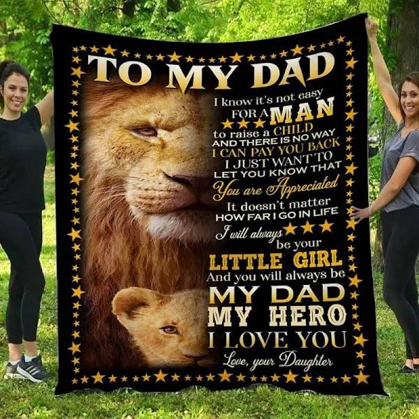 To My Dad My Hero I Love You Lion Daughter To Dad Fleece Blanket Gift For Dad From Daughter Home Decor Bedding Couch Sofa Soft And Comfy Cozy