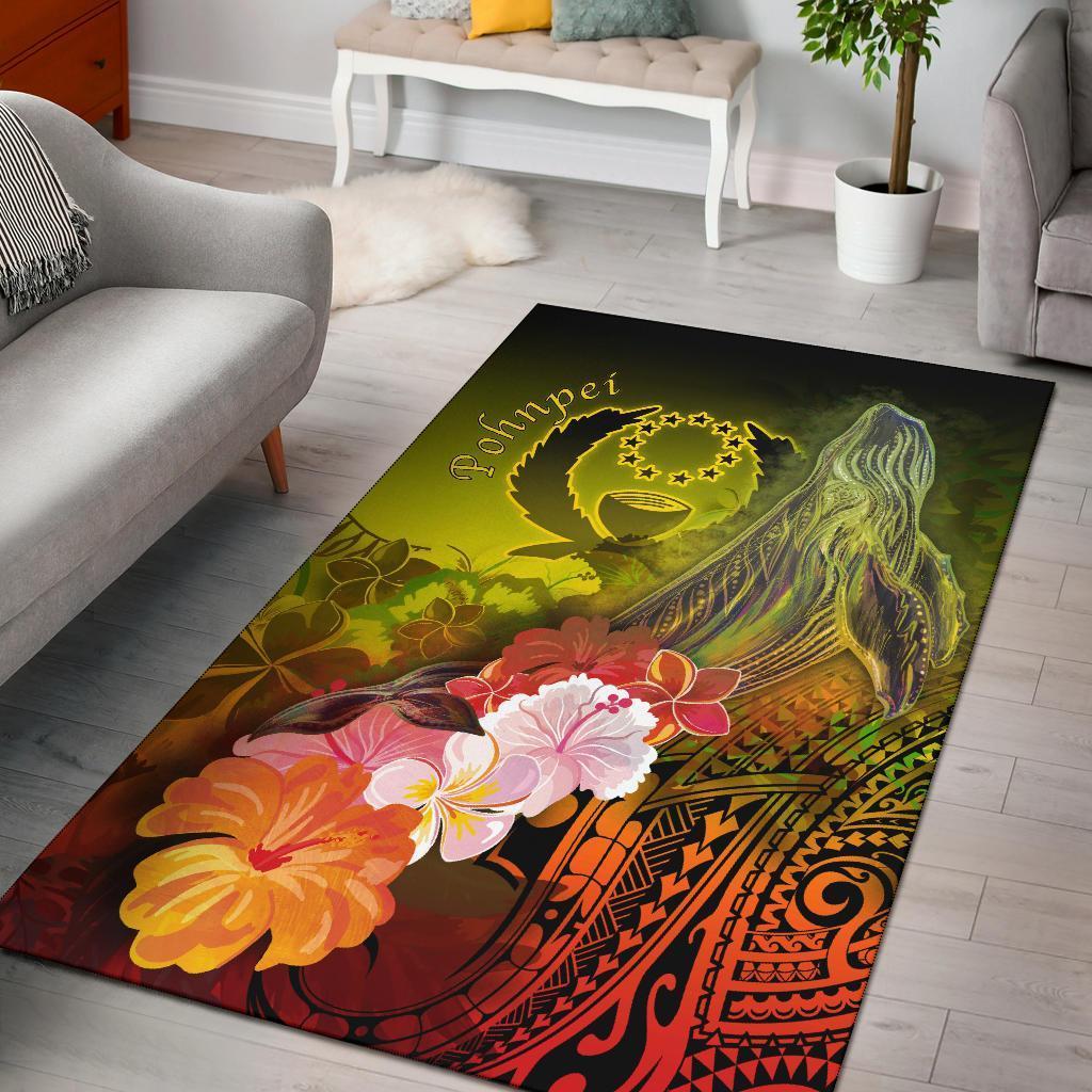 Pohnpei Area Rug – Humpback Whale with Tropical Flowers (Yellow)- BN18