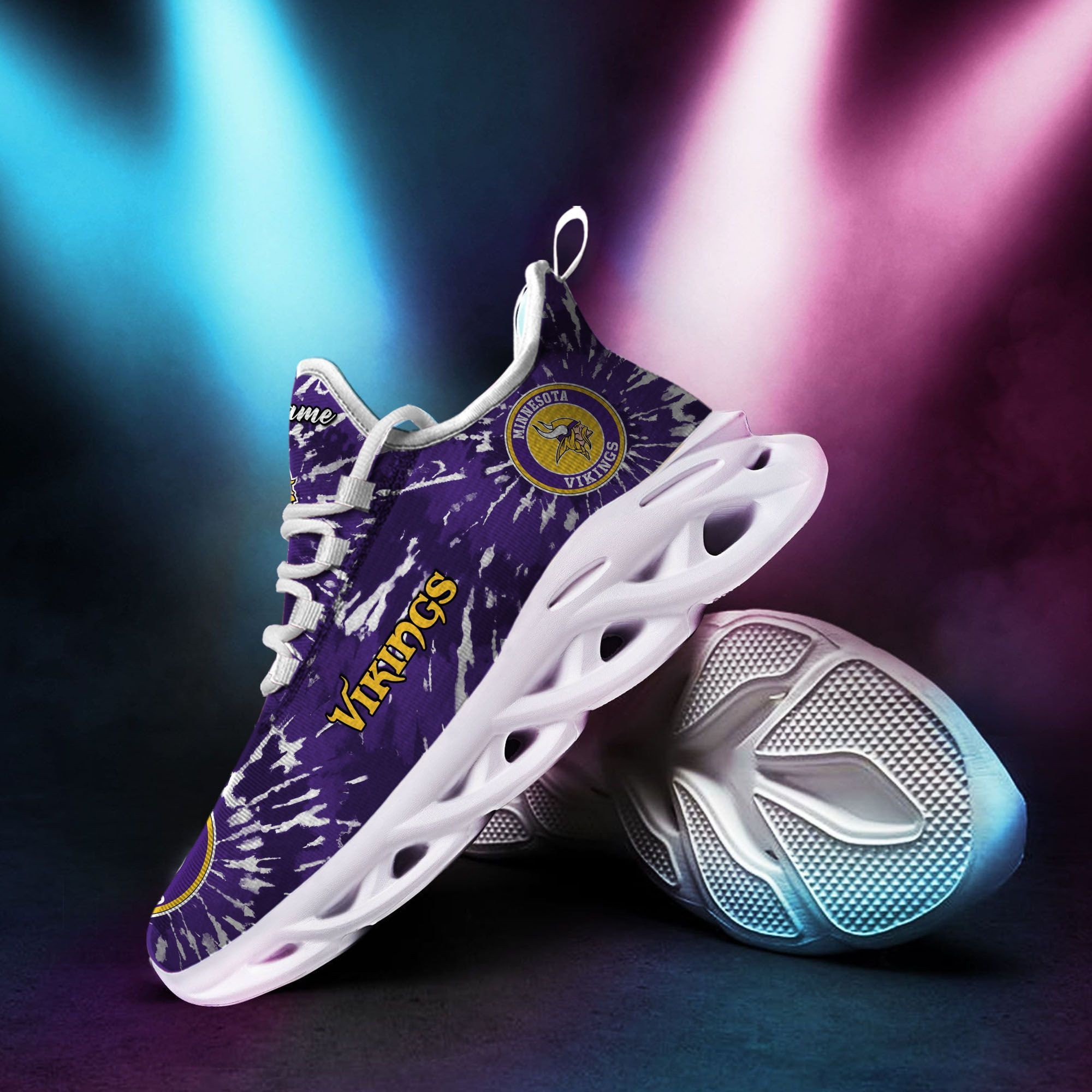 Minnesota Vikings Custom Name Tie Dye Max Soul Sneaker Shoes For Fans