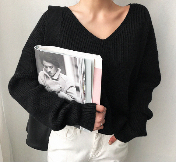 Cheerart Pullover Sweater Women V Neck Loose Sweater Korean Style Knitwear Jumpers Autumn Fall 2019 Clothing alx