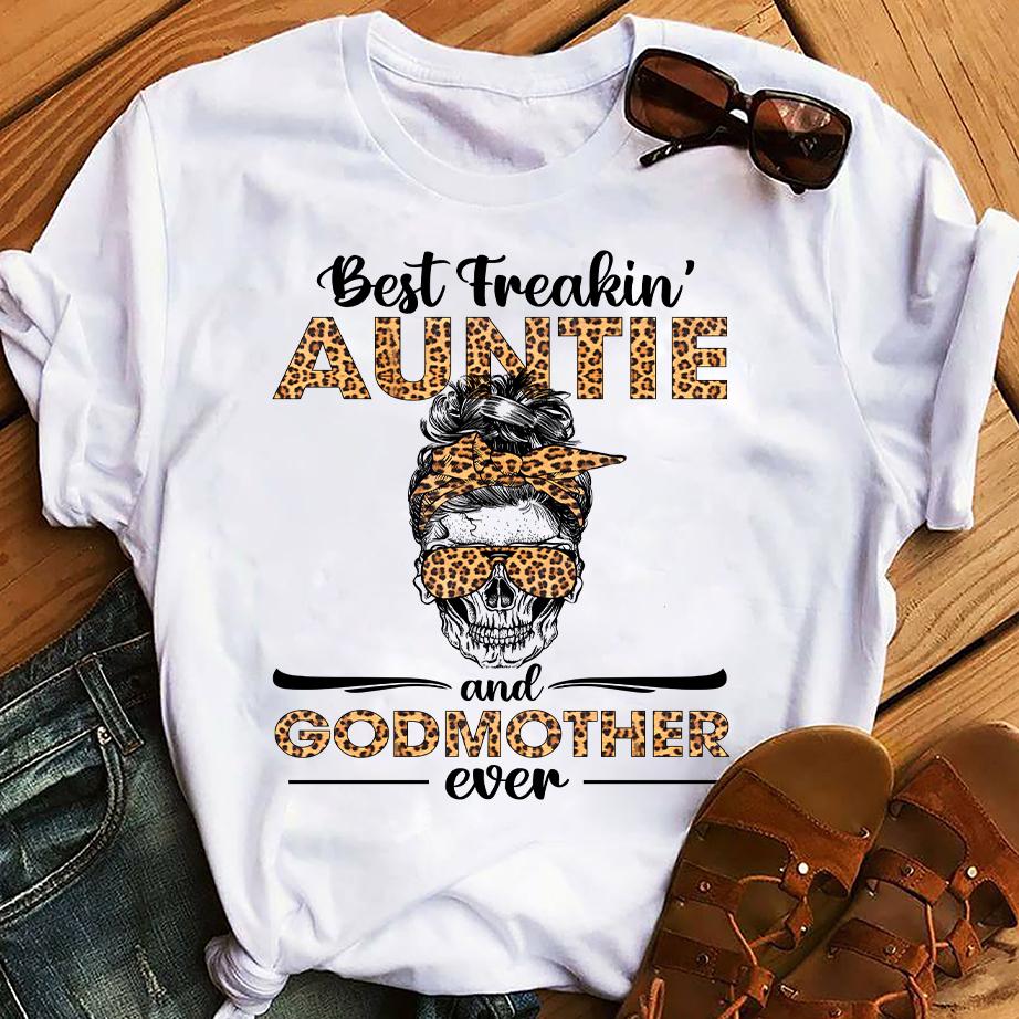 Skull leopard best freakin auntie and godmother ever Graphic Unisex T Shirt, Sweatshirt, Hoodie Size S – 5XL