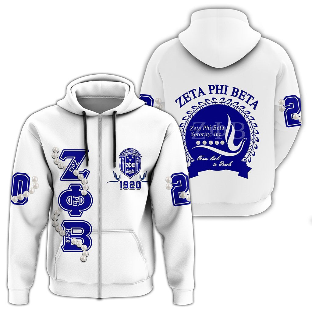 Sorority Hoodie – Zeta Phi Beta Pearl White Zip Hoodie