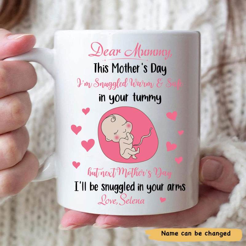 Personalized The Bump First Mother’S Day Mug, Mother’S Day Gift, Mug For Mom, Pregnant Reveal Mug