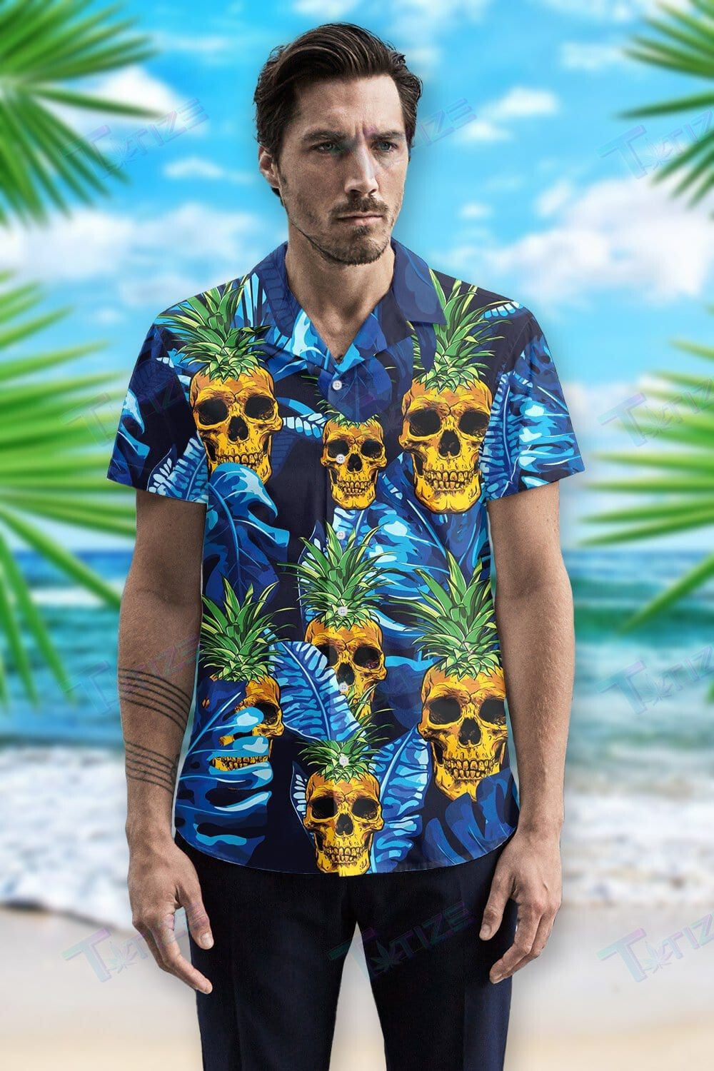 Skull Pineapple Tropical All Over Printed Hawaii Shirt Size S Ha46794