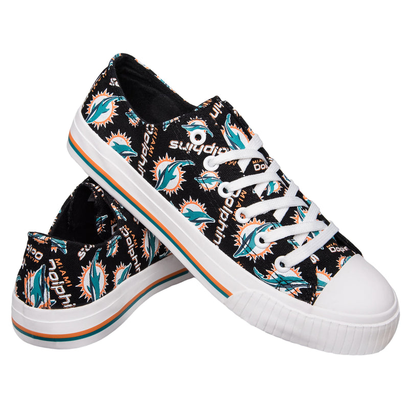 Miami Dolphins NFL Womens Low Top Repeat Print Canvas Shoes