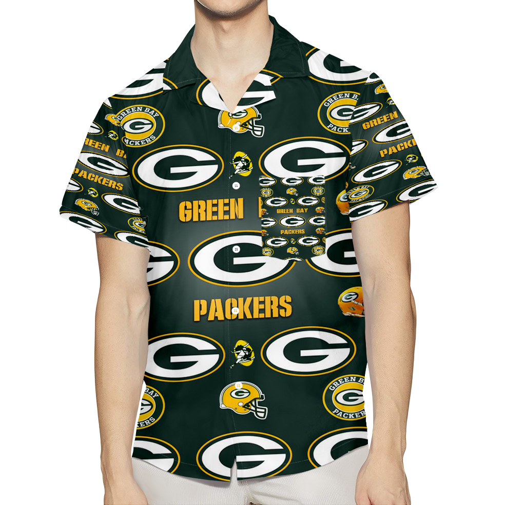 Green Bay Packers Emblem Seamless 3D All Over Print Summer Beach Hawaiian Shirt With Pocket