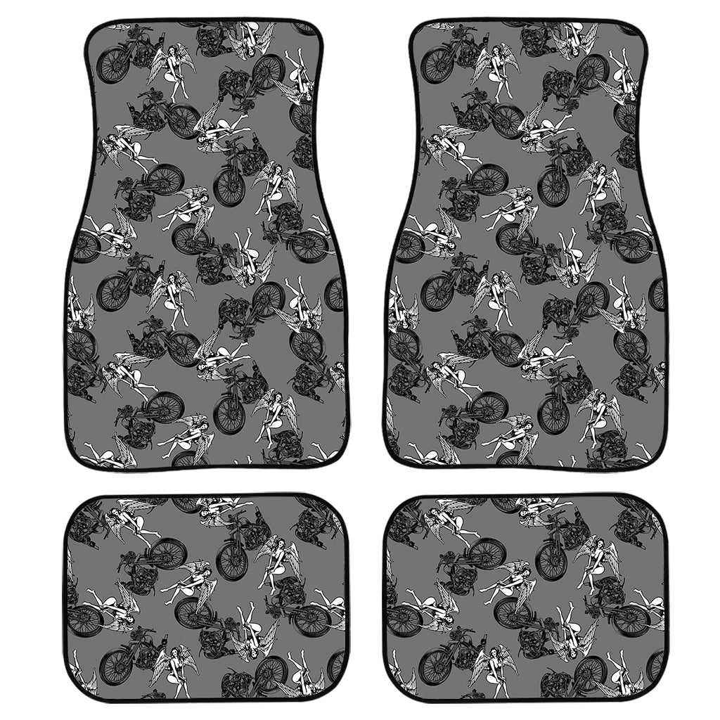 Motorcycle And Angel Pattern Print Front And Back Car Floor Mats, Front Car Mat