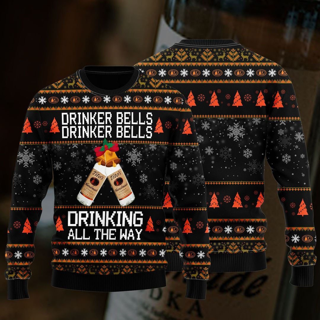 Titos Drinker Bells Drinker Bells Drinking All The Way Ugly Christmas Sweater