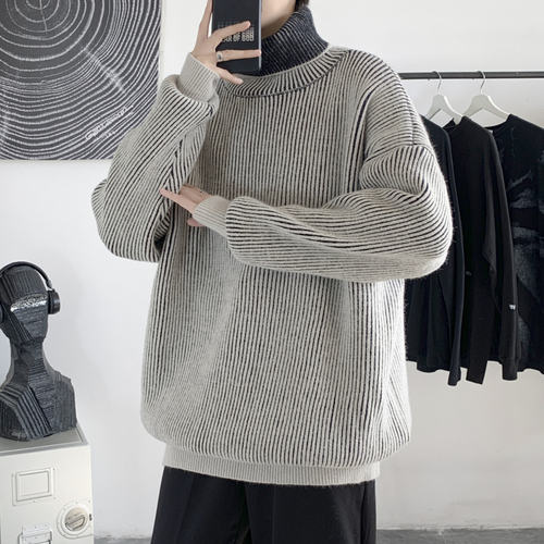 Autumn winter high neck sweater men’s loose lazy fashionable sweater versatile solid color sweater thickened bottomed sweater alx