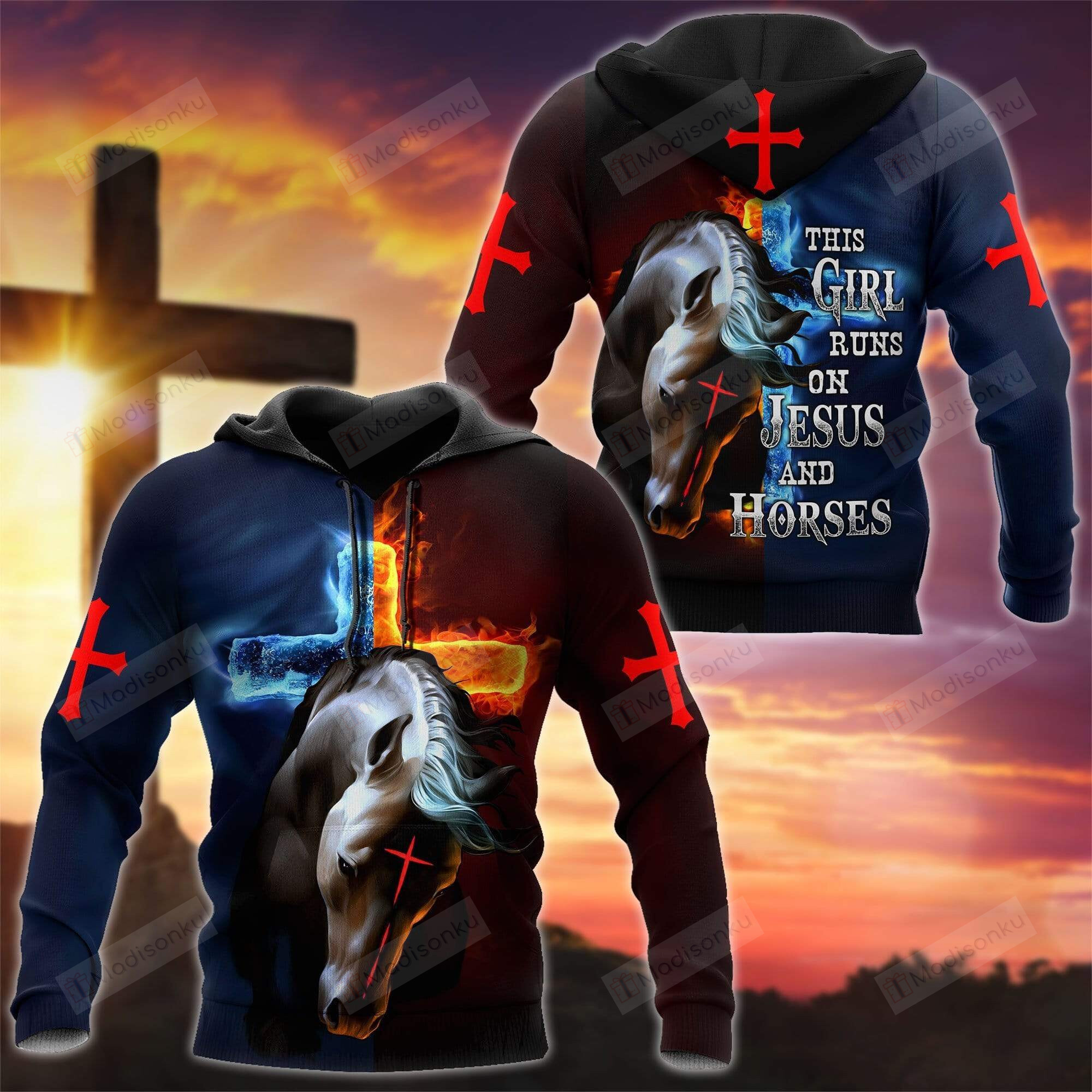 This Girl Run On Horse And Jesus 3D All Print Hoodie, Zip- Up Hoodie