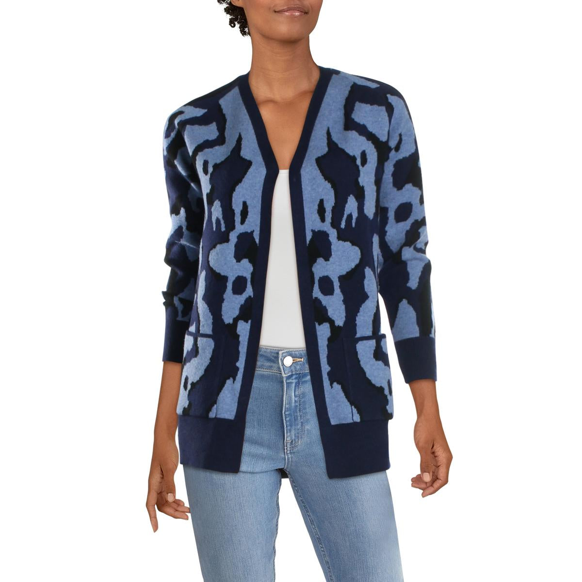 Womens Animal Print Ribbed Cardigan Sweater