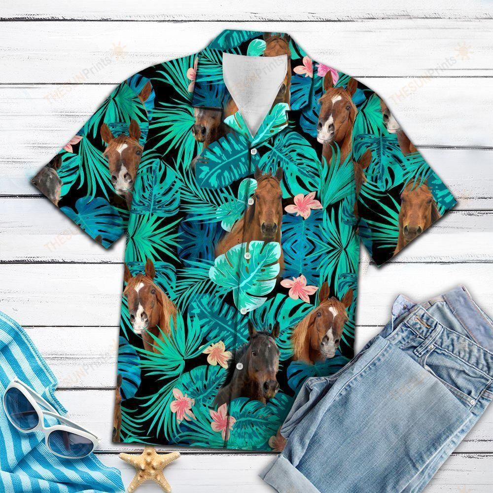 Thoroughbred Green Tropical Hawaiian Shirt Ha88157