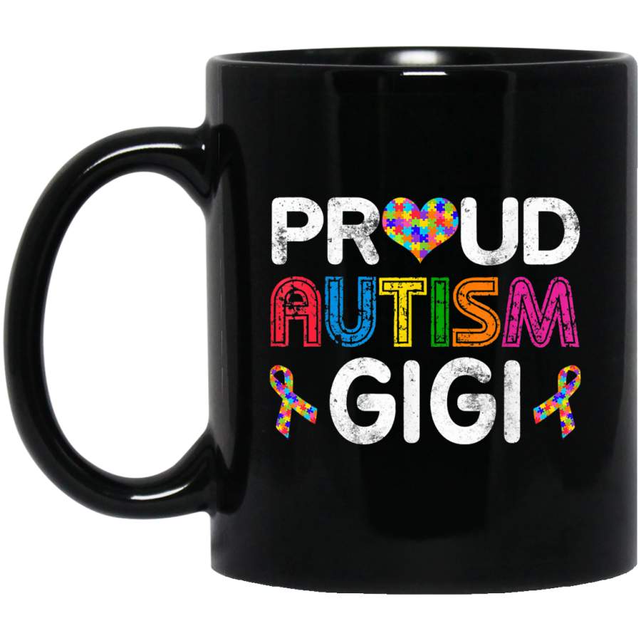 Vintage Proud Gigi Autism Awareness Family Matching Gift 11oz 15oz Black Mug Idea 2nd April Puzzle Ribbon Support Autism Dad Mom Kids Autistic