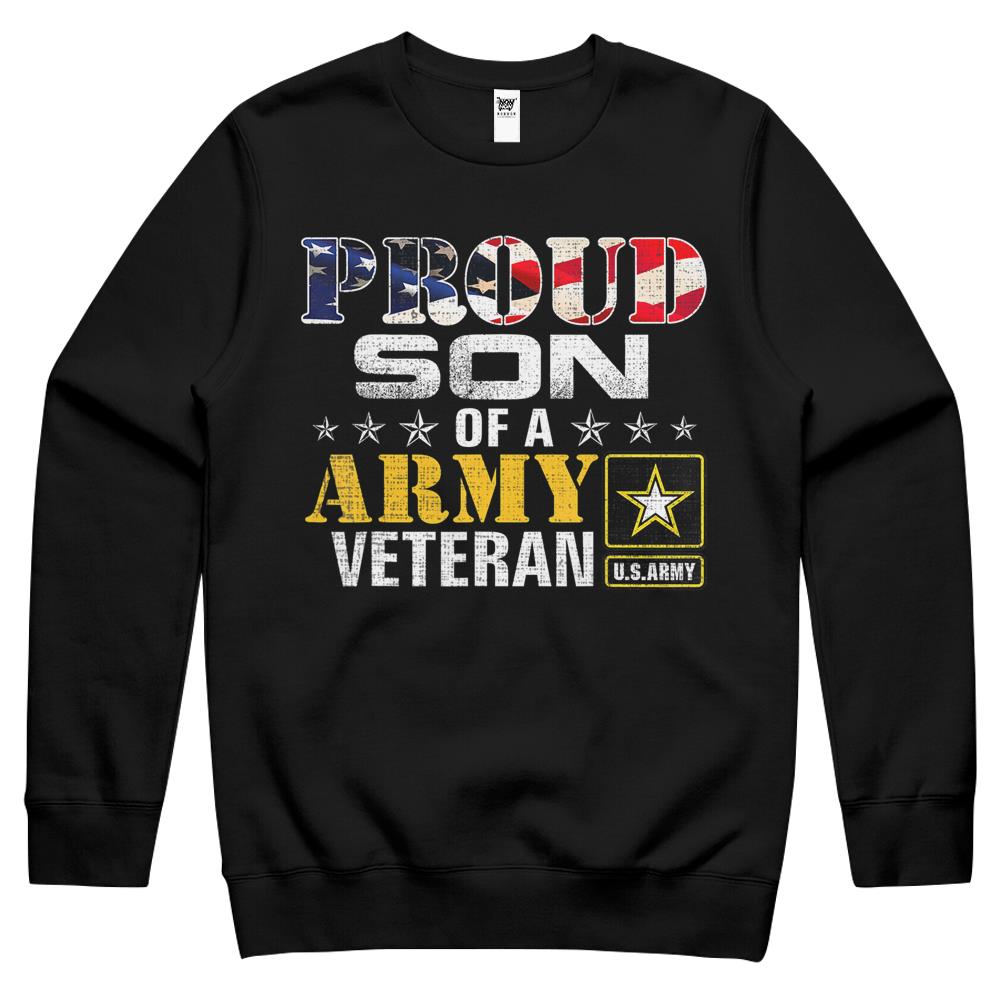 Proud Son Of A Army Veteran American Flag Military Gift Crewneck Sweatshirt