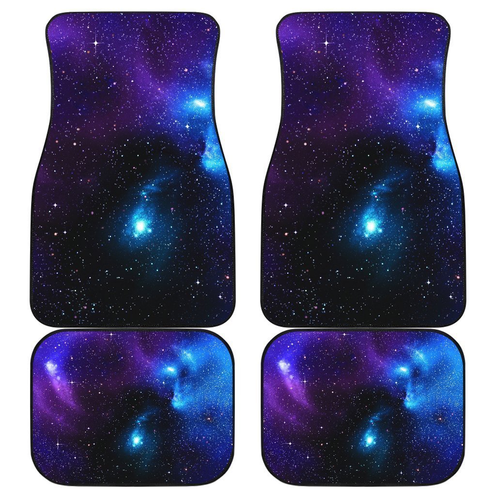 Dark Purple Blue Galaxy Space Print Front And Back Car Floor Mats, Front Car Mat