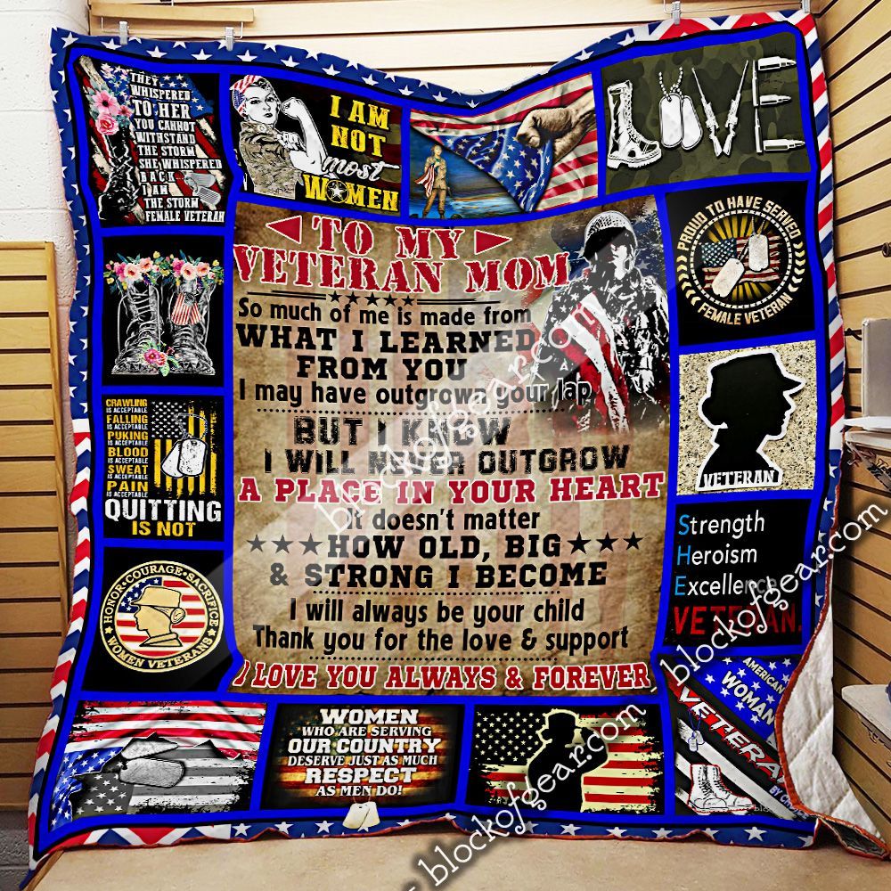 To My Veteran Mom Quilt Blanket