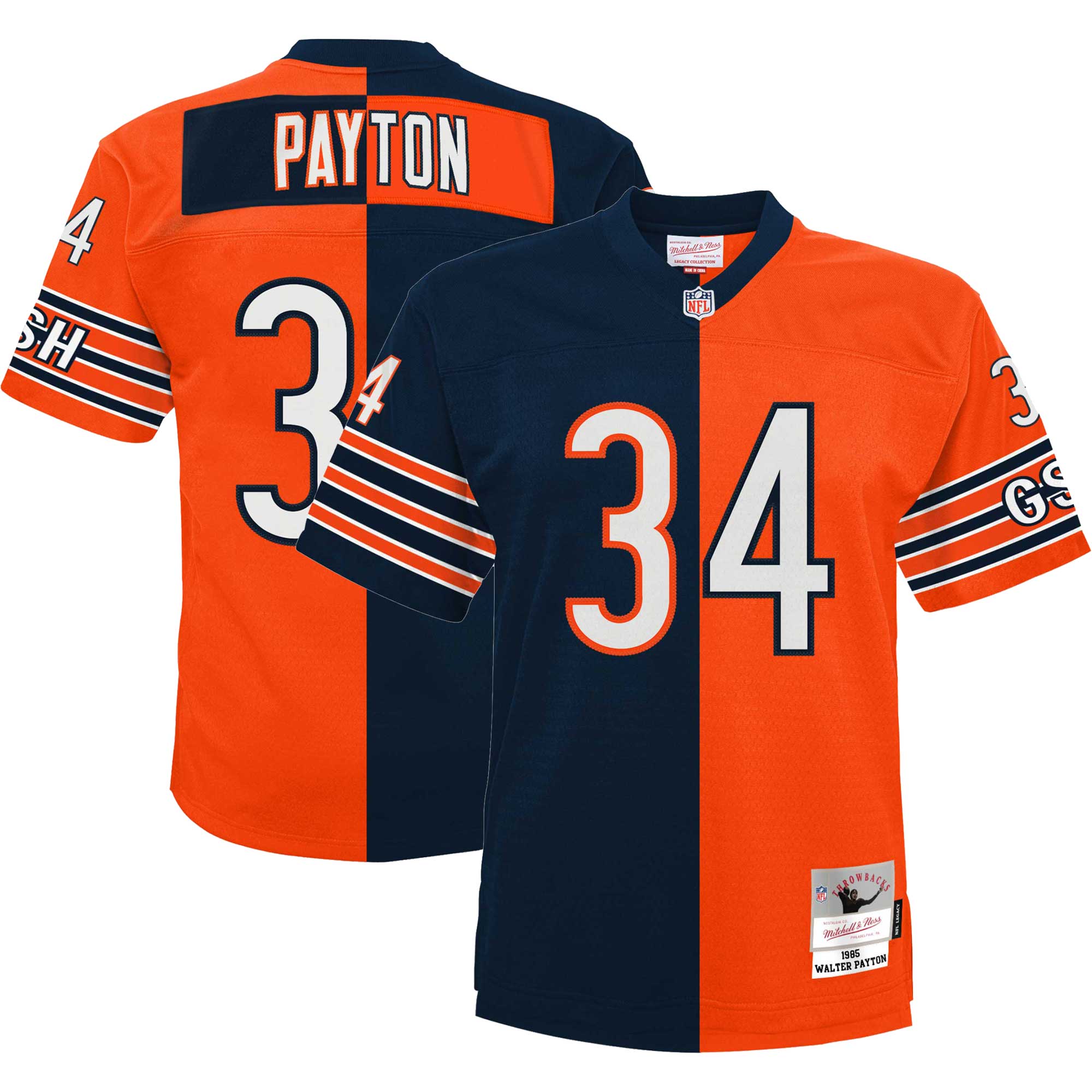 Youth Chicago Bears Walter Payton Mitchell & Ness Navy/Orange Split Legacy Jersey