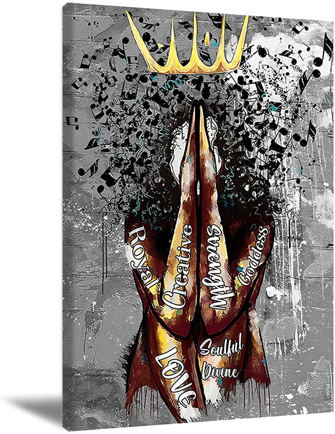 African American Black Queen Oil Painting Canvas, Afro Queen Praying Poster Black Girl Magic Home Decor Black Women Hair Clipart Wall Art