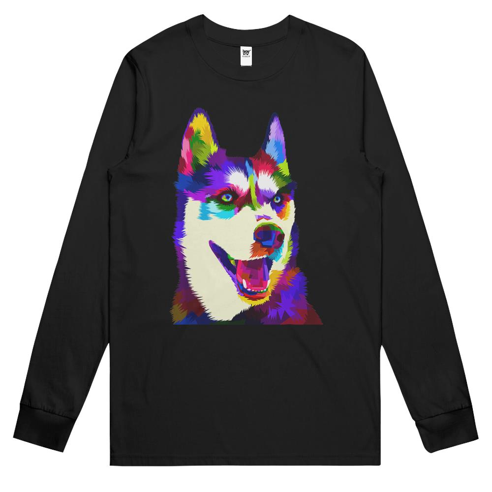 Husky Colorful Pop Art Portrait For Dog Owners Chukcha Sibe Long Sleeve T Shirts