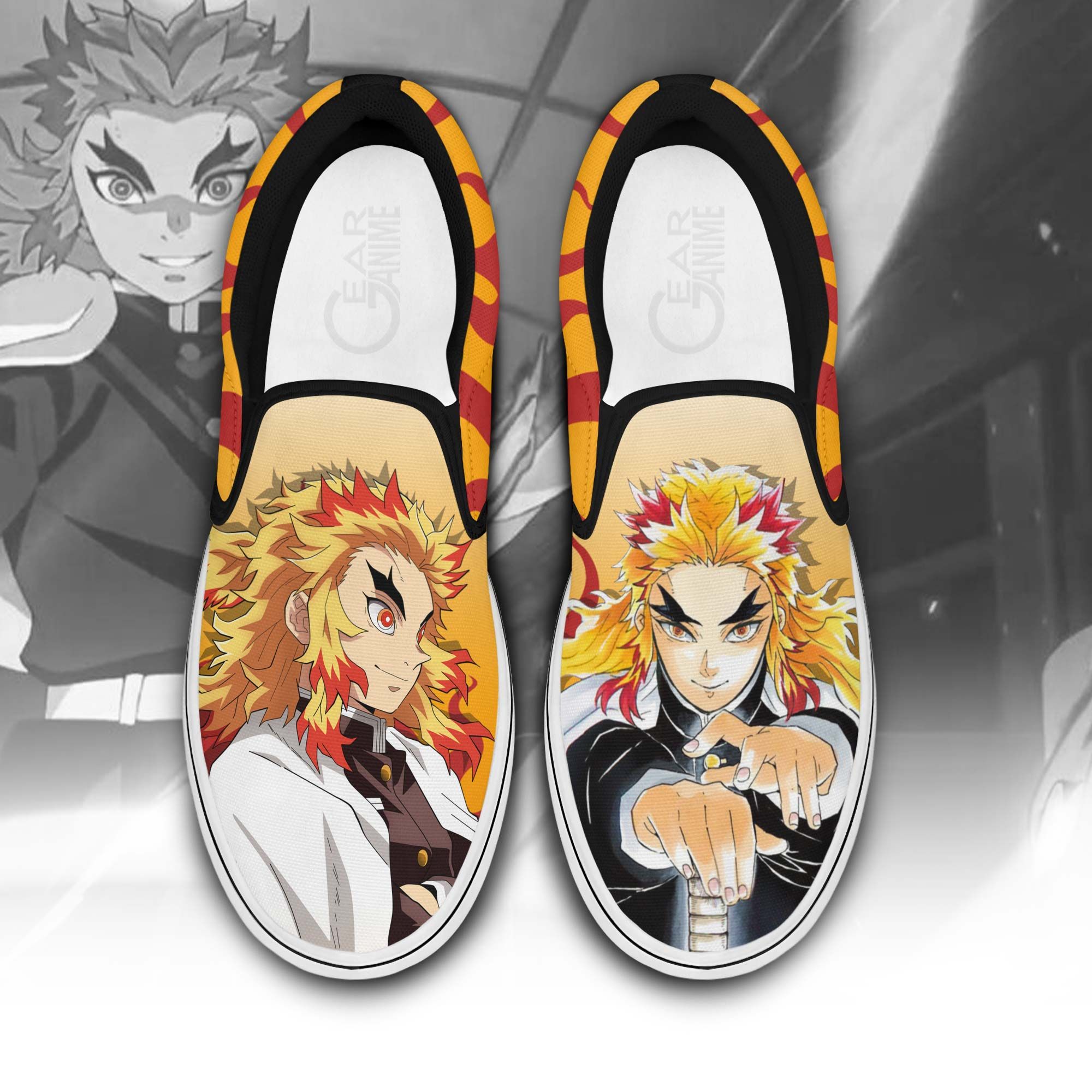 Rengoku Slip On Sneakers Demon Slayer Custom Anime Shoes Unisex Men Women
