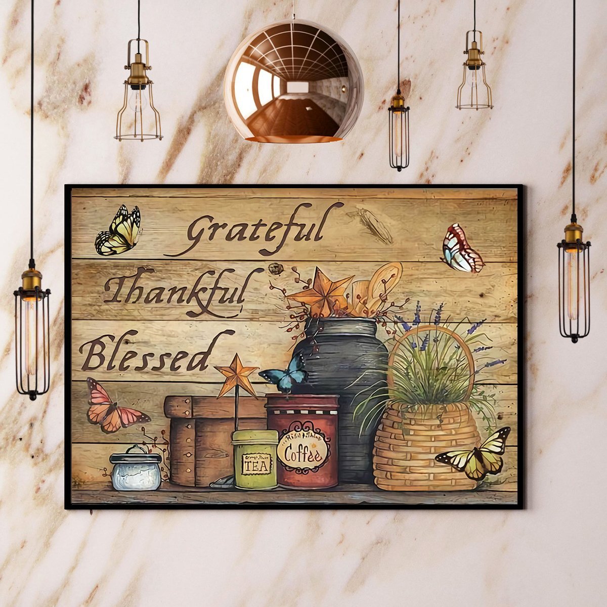 Butterfly Grateful Thankful Blessed Vintage Poster No Frame