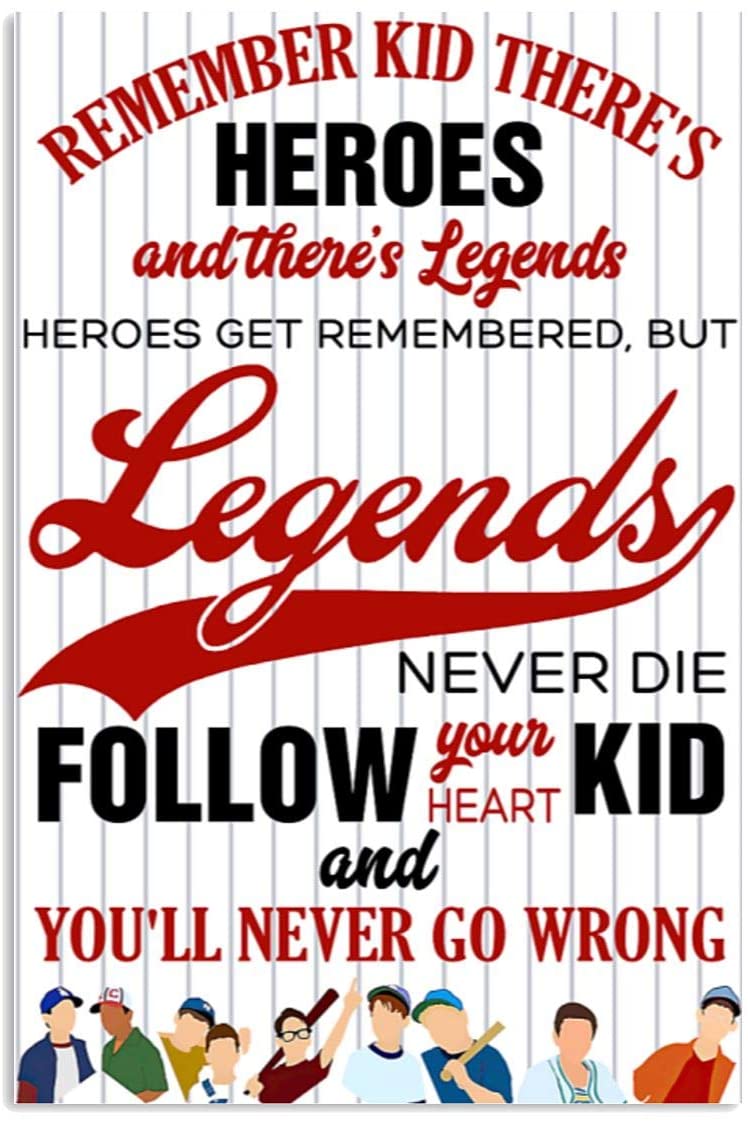 Vintage Baseball Remember Kid There’S Heroes And Legends Never Go Wrong Poster Art Print      Home Decor Gift For Men Women Family Friend On Birthday Xmas