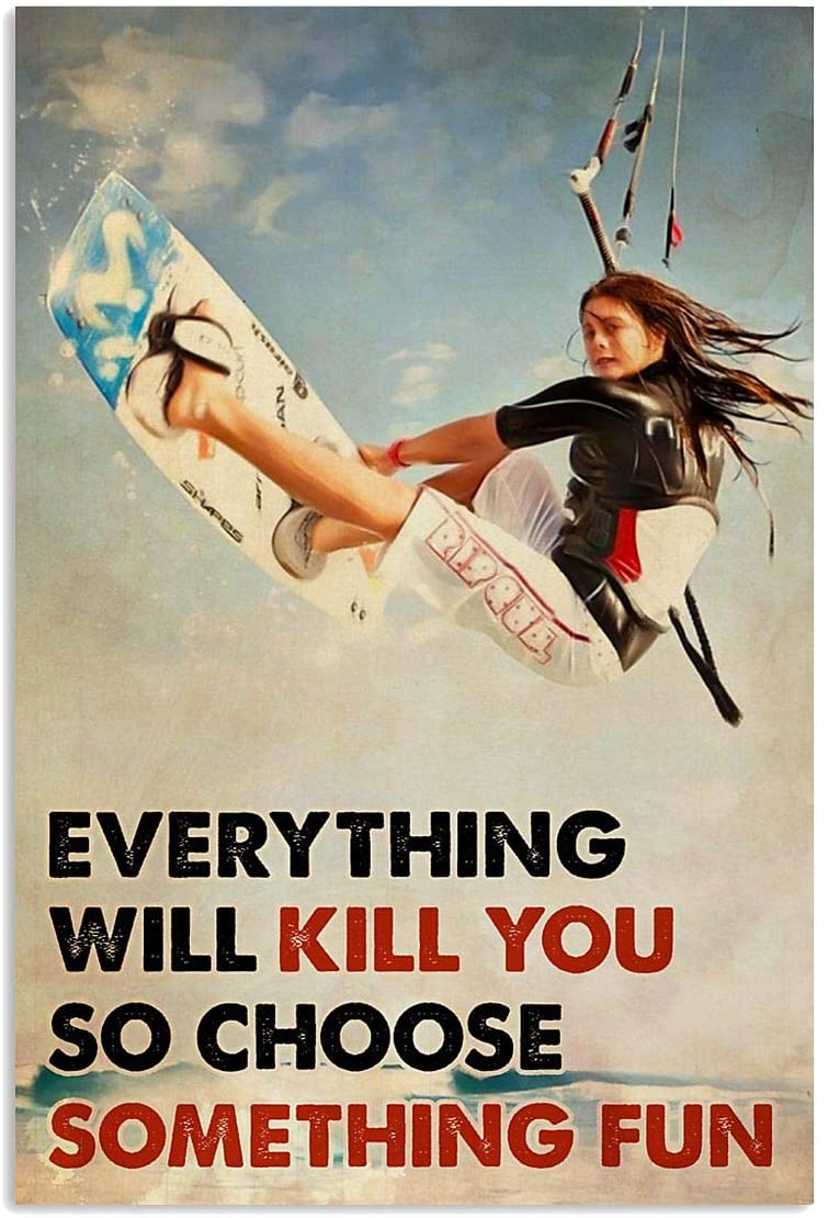 Vintage Kitesurfing Girl Choose Something Fun Poster Art Print      Home Decor Gift For Men Women Family Friend On Birthday Xmas