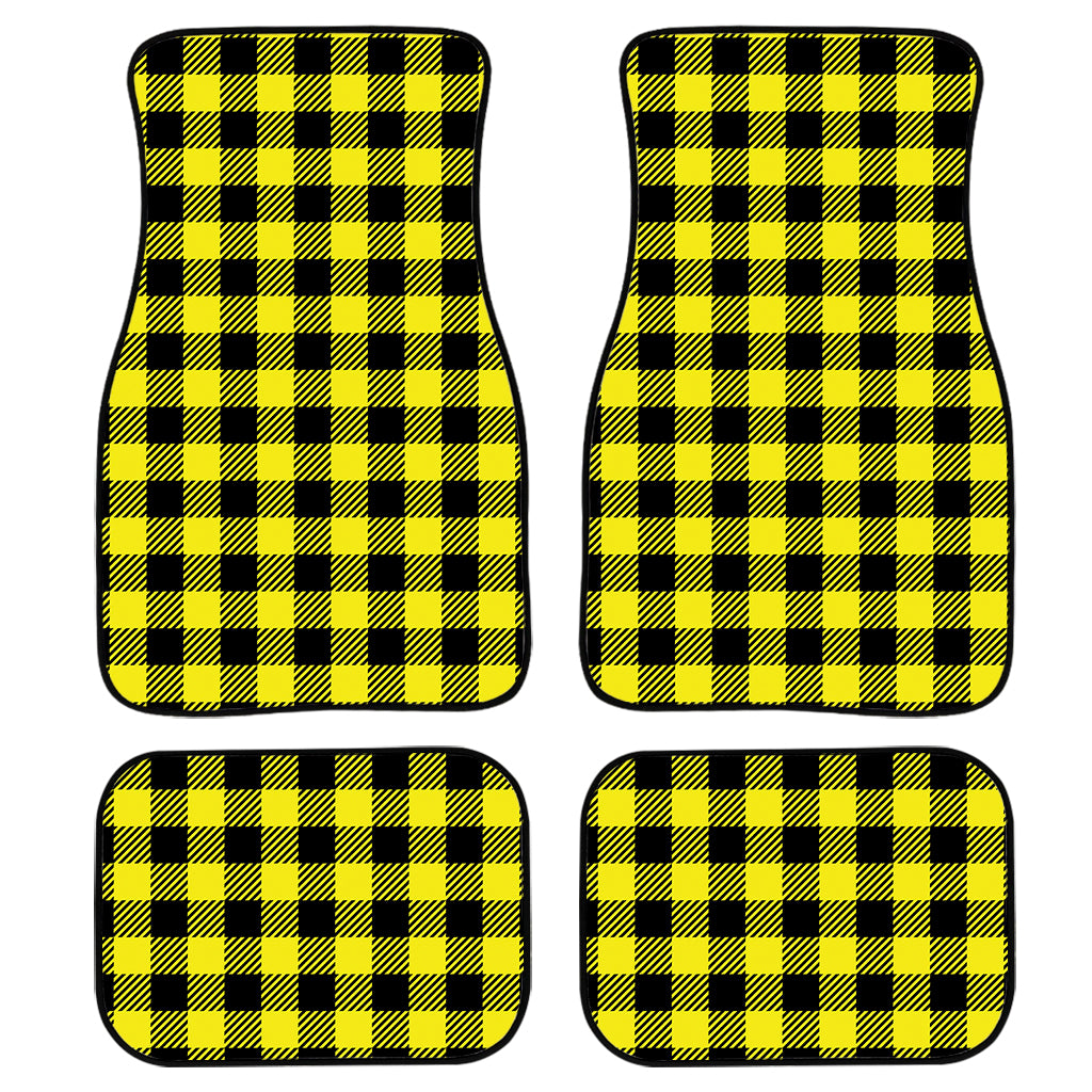 Yellow Buffalo Plaid Print Front And Back Car Floor Mats, Front Car Mat