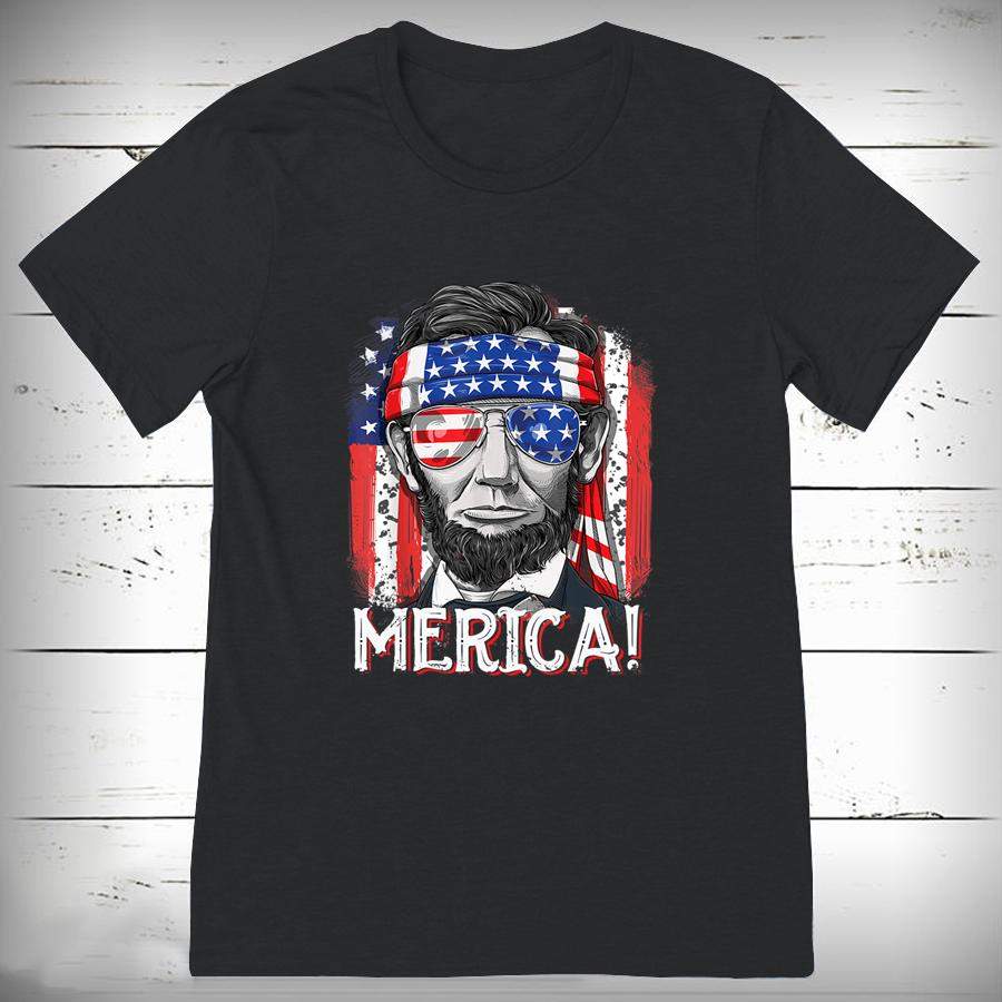 4th of July Shirts for Men Merica Abe Lincoln Women Tee Gift