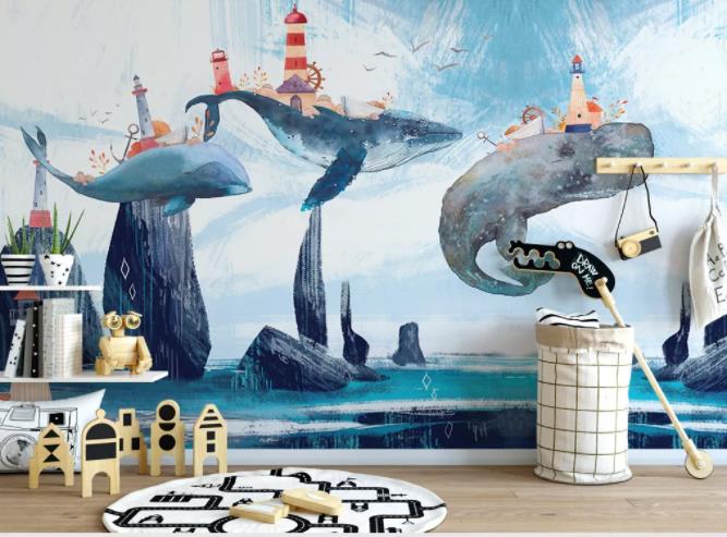 3D Hand Painted Cartoon Whale Wall Mural Wallpaper 94