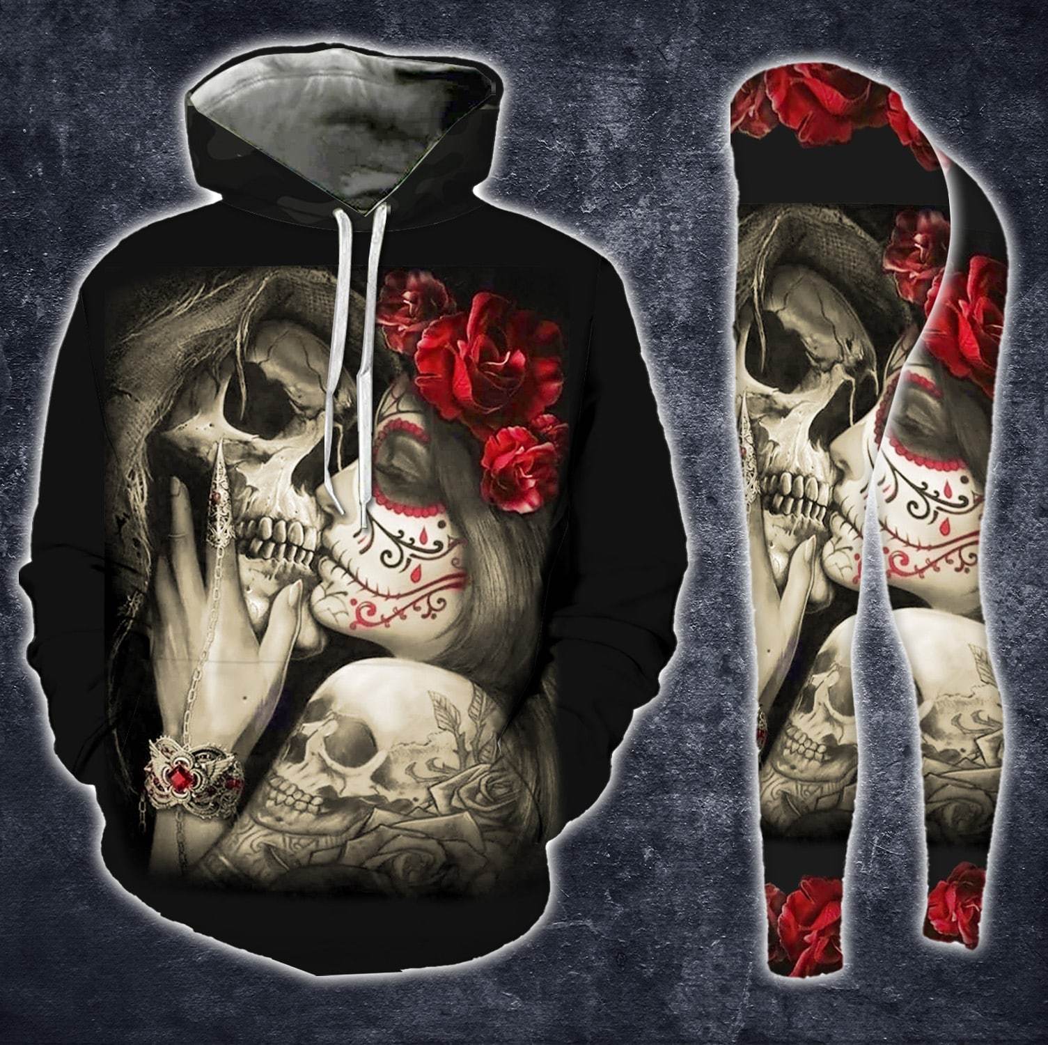 Apayprints – Skull Couple – 3D All Over Printed Hoodie Set