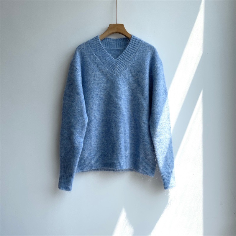 3 Colors Women’s All-match Sweater Wool Mohair Blends V-neck Autumn Winter Fashion Long Sleeve Female 2022 New Jumpers alx