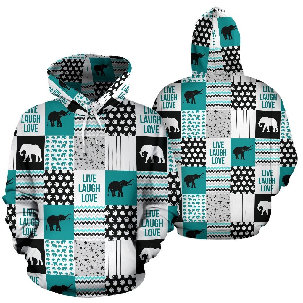 Live Laugh Live Elephant 3D All Over Print Hoodie, Zip-Up Hoodie