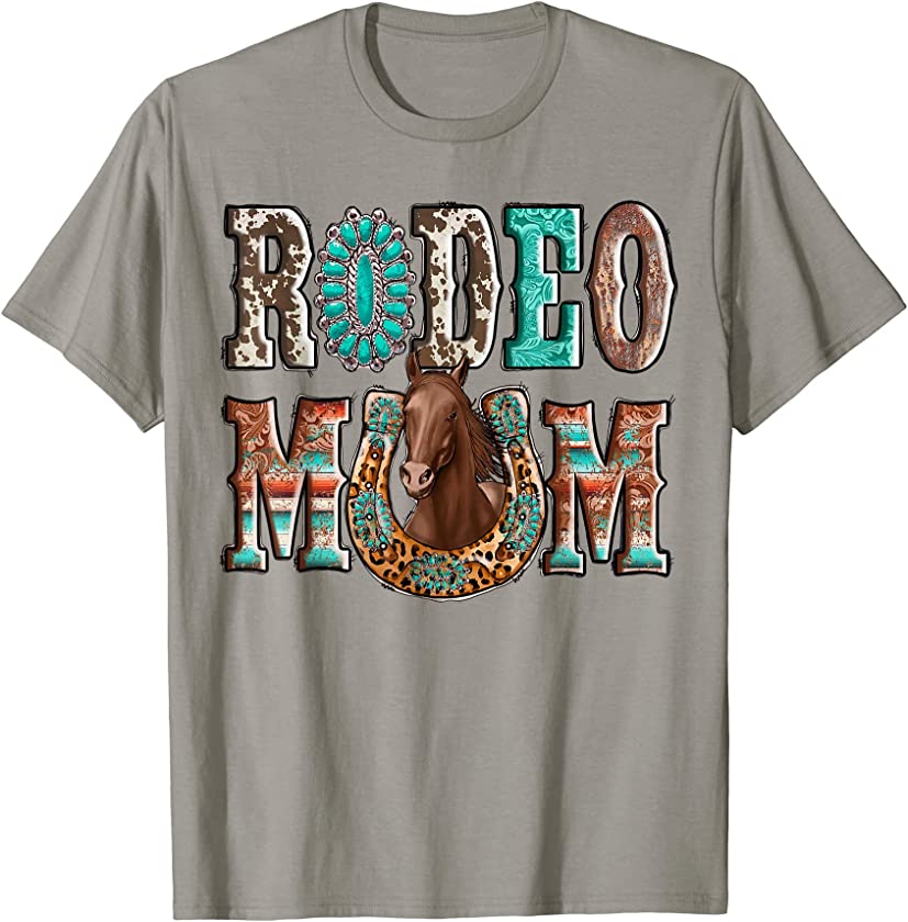 Rodeo Mom Horseshoes Western Cowhide Mom Leopard Turquoise T-Shirt