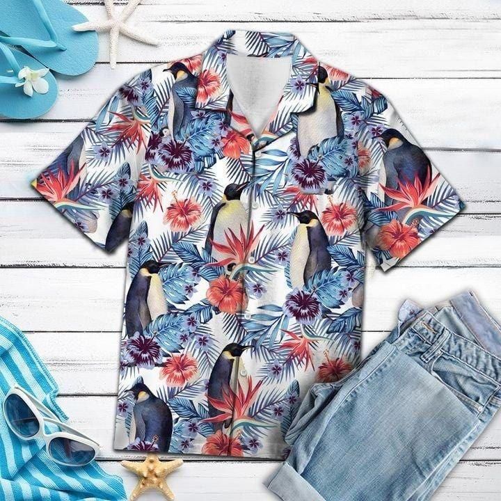 Penguin Tropical Summer Aloha Hawaiian Shirt Colorful Short Sleeve Summer Beach Casual Shirt For Men And Women