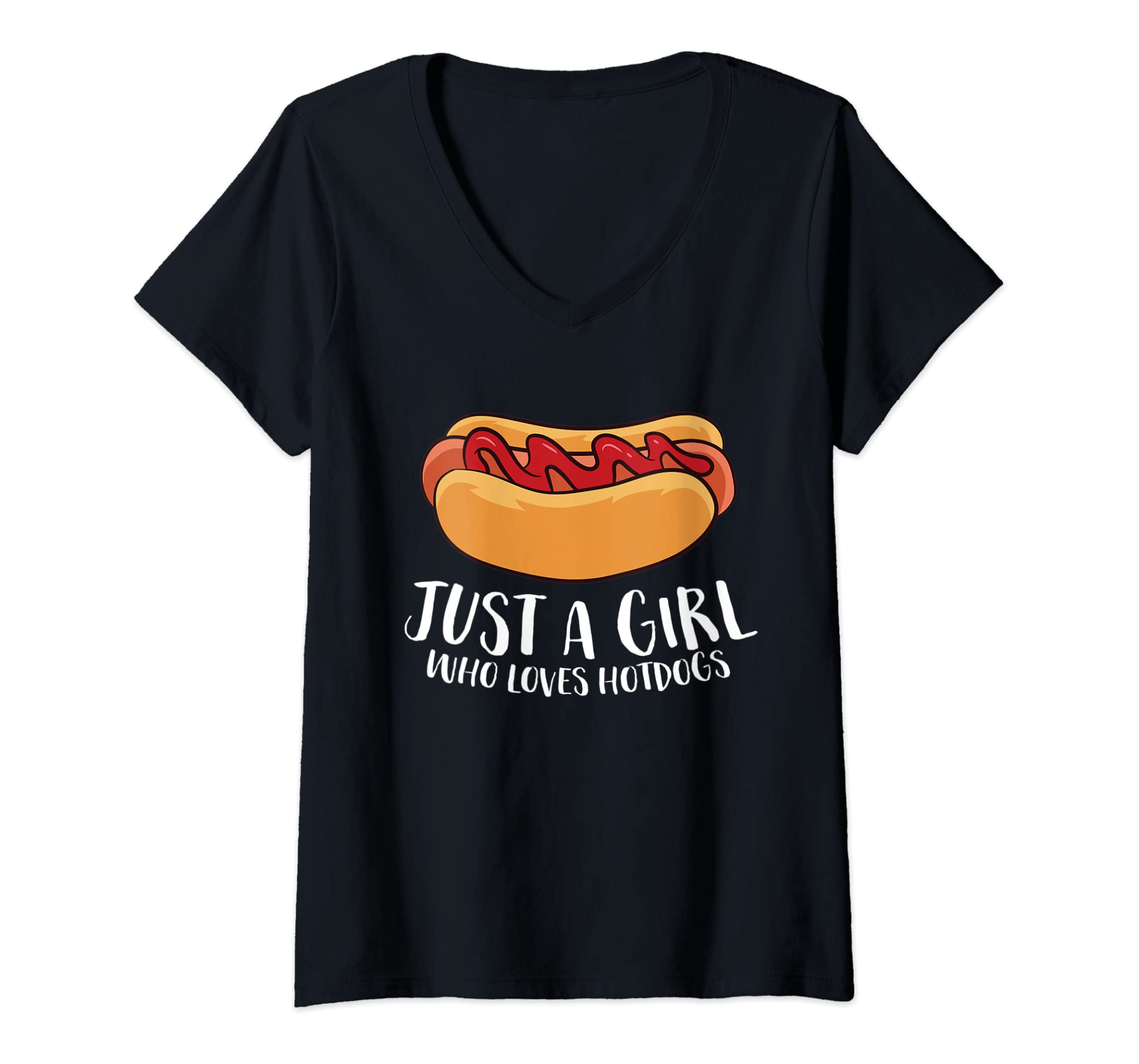 Womens Just a Girl Who Loves Hotdogs Funny Hot Dog Girl V-Neck