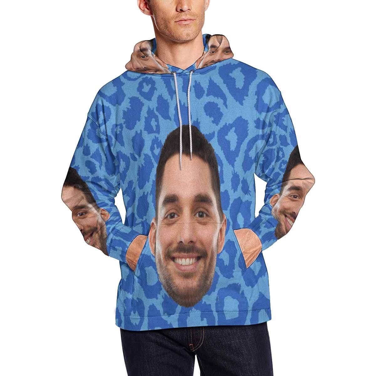 Custom Father Face Blue Leopard Print Men’S Hoodie