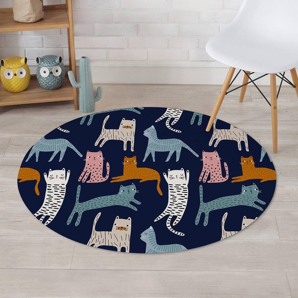 Cute Cat Style Print Round Rug