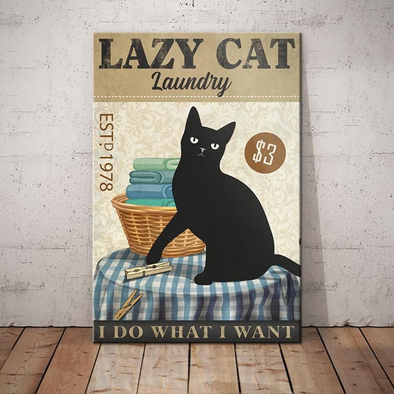 Black Cat Laundry Laundry Room Art Print Bathroom Decor Canvas Home Decor