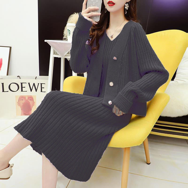 Autumn Suit Skirt 2021 Outfits For Women Matching Sets Fashion Casual Knitted Sweater Cardigan Crop Top Sexy Dress Two Piece Set alx