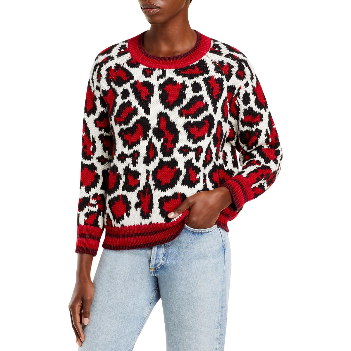 The Boat Womens Wool Blend Animal Print Crewneck Sweater