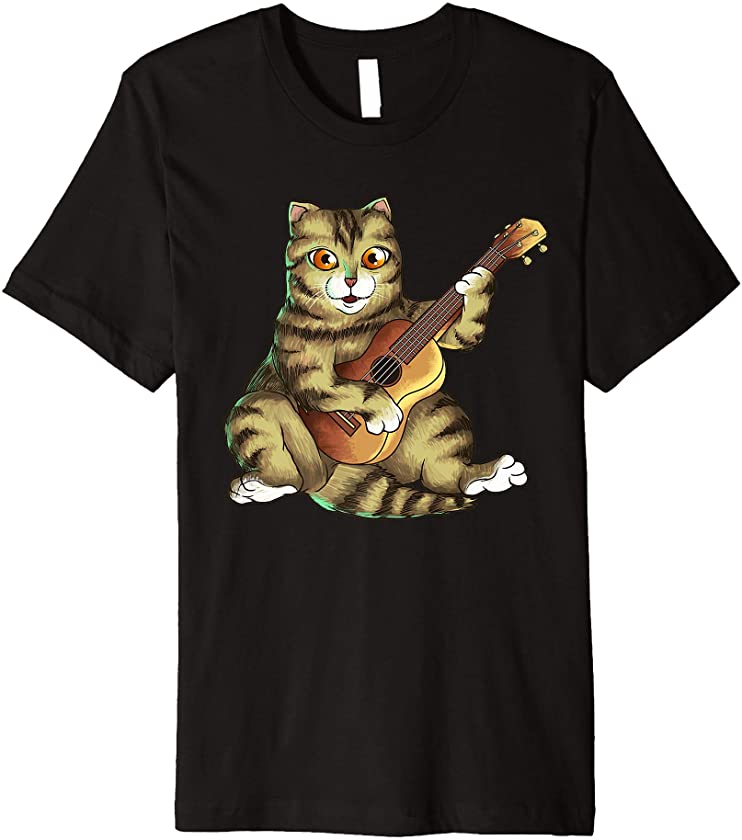 Cat Playing Ukelele | Cool Kitten Uke Artist Guitar Fan Gift Premium T-Shirt